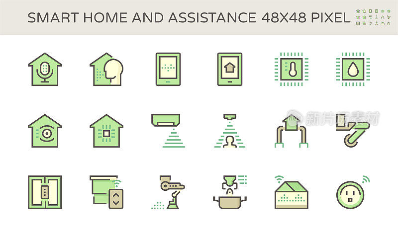 Smart homes and voice activated personal assistants vector icon set design, 48X48 pixel perfect and editable stroke.